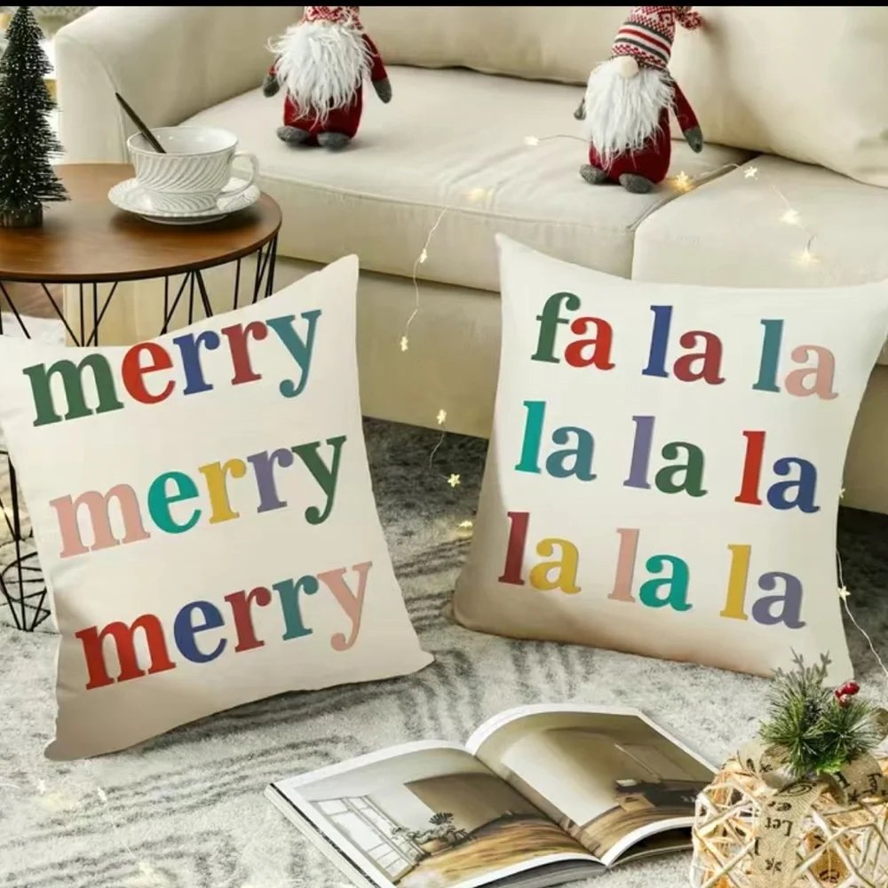 Double Sided Christmas Pillowcase Merry Merry 17.7*17.7 Inch Linen Blend Pillow